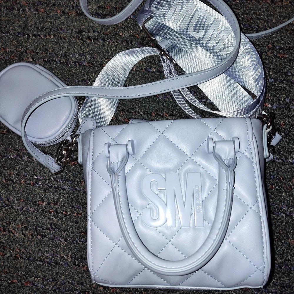 Steve Madden BBABI Quilted Mini Crossbody Tote Bag Light Blue